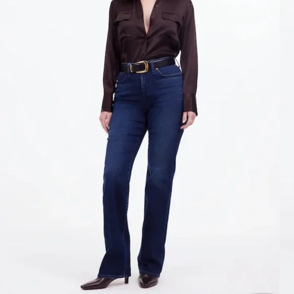Madewell Curvy Kick Out Full Length Jeans Dark Wash Kingston Wide Bootcut Leg - Picture 1 of 10